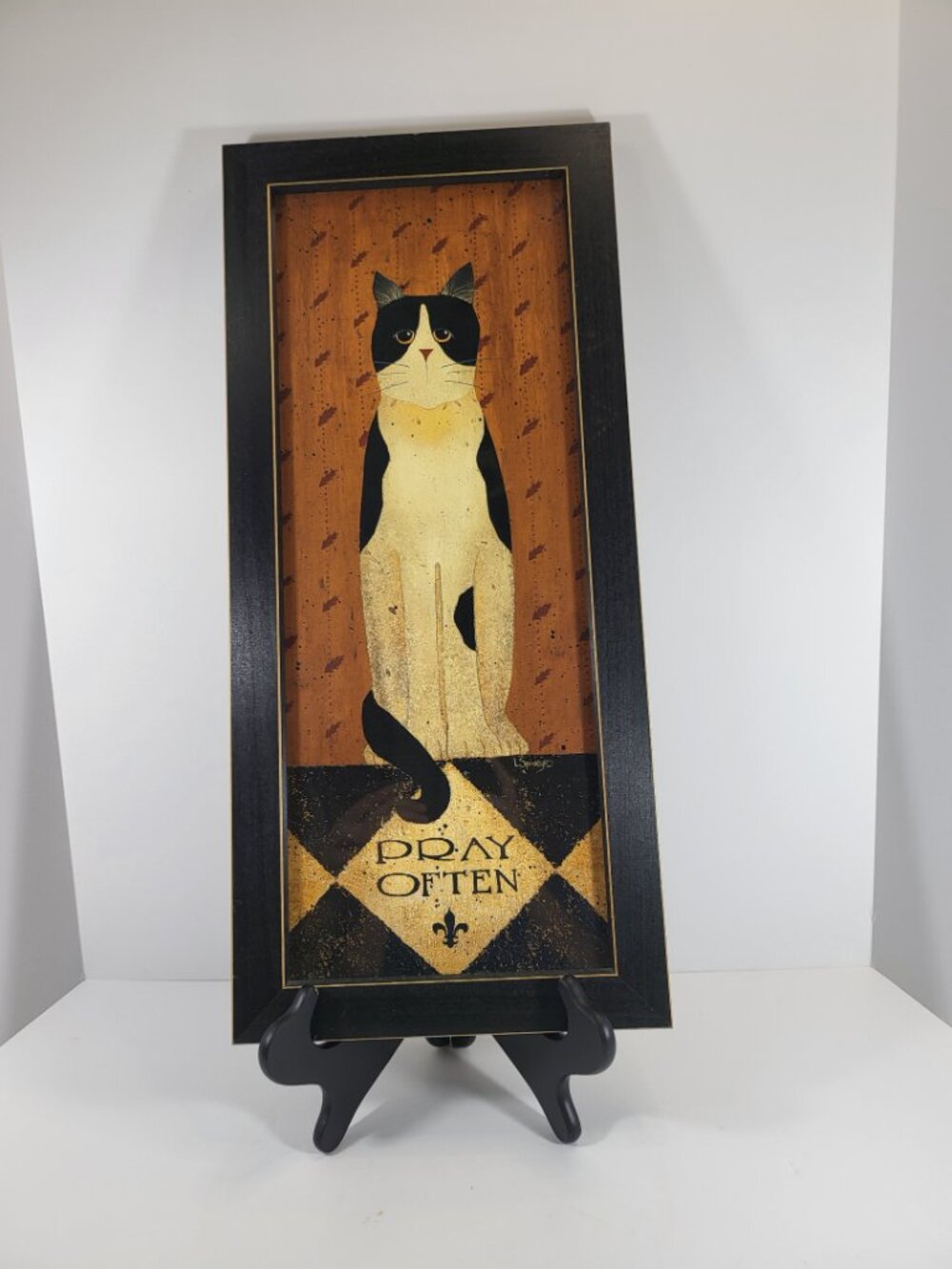 Vintage Linda Spivey Primitive Folk Art Cat Framed Prints, Set of 3 Triptych - Picture 3 of 6